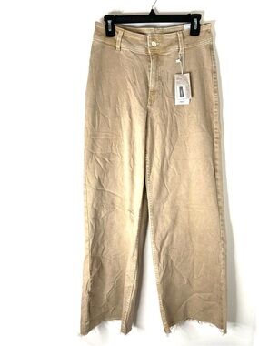 MNG Tan High Waist Culotte Jeans Wide Leg Raw Hem NWT